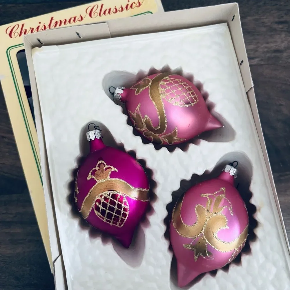 Vintage Holiday Christmas Ornaments Pink European Glass